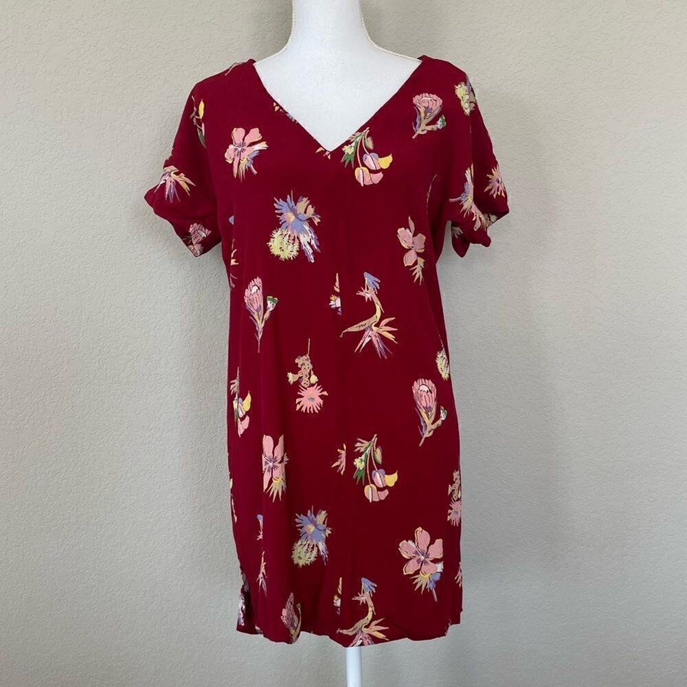 Madewell Novel Birds of Paradise Dress Red Floral Small Shirt Dress